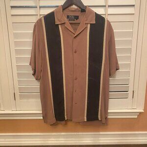NAT NAST  SILK SHORT SLEEVE BROWN  STRIPED BOWLING  SHIRT SIZE M